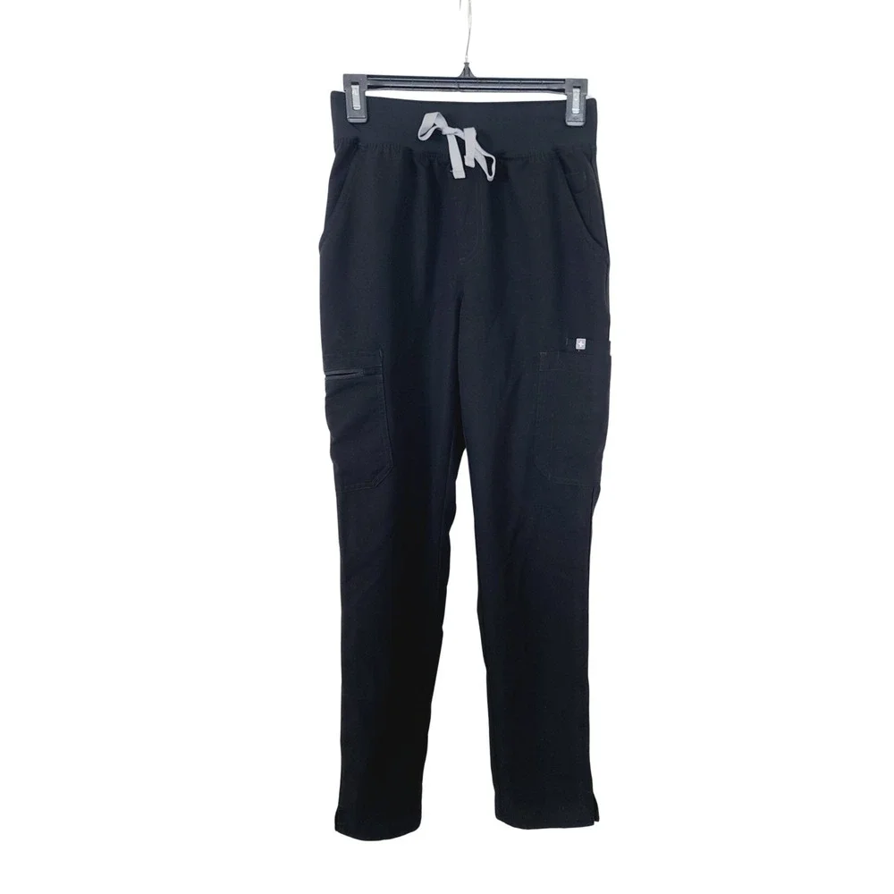 Figs HW Yola Scrub Pants, drawstring waistband stretchy Women, Size XS Black.
